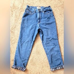 L.L. Bean Lined Jeans 10 Flannel Warm High Waisted Winter Denim Plaid